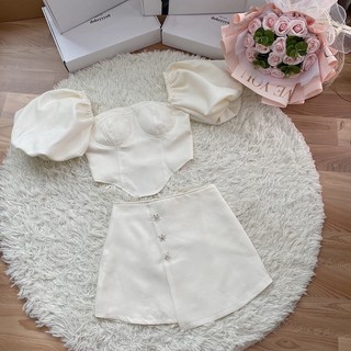 Set cúp tay bồng chân váy phối đá 906