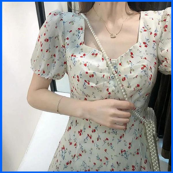 đâm babydoll váy babydoll Đầm Dáng Dài Cổ Chữ V Nhấn Eo Họa Tiết Hoa Phong Cách Retro Pháp Thanh Lịch Thời Trang 2022 Mới