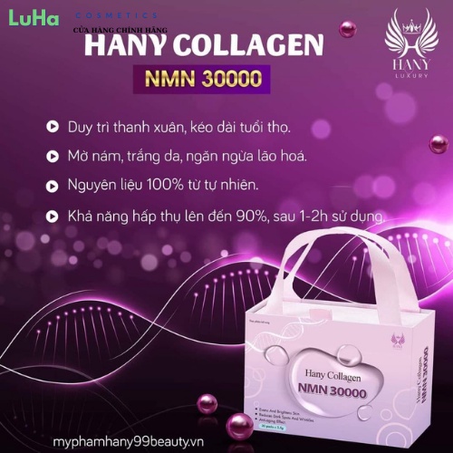 Hany Collagen NMN 30000 hộp 30 gói, Bổ Sung Collagen giúp Duy Trì Sức Khỏe và Làm Đẹp Da từ Bên Trong, luhacosmetics