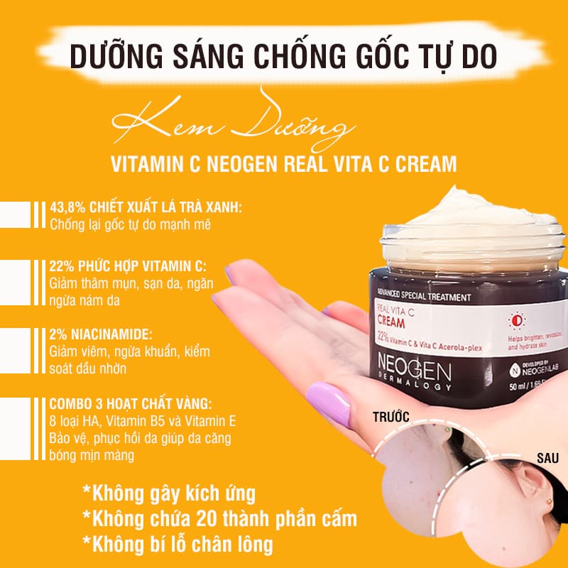 Kem Vitamin C Dưỡng Sáng, Mờ Thâm Mụn, Chống Gốc Tự Do Neogen Dermalogy Real Vita C Cream 50ml