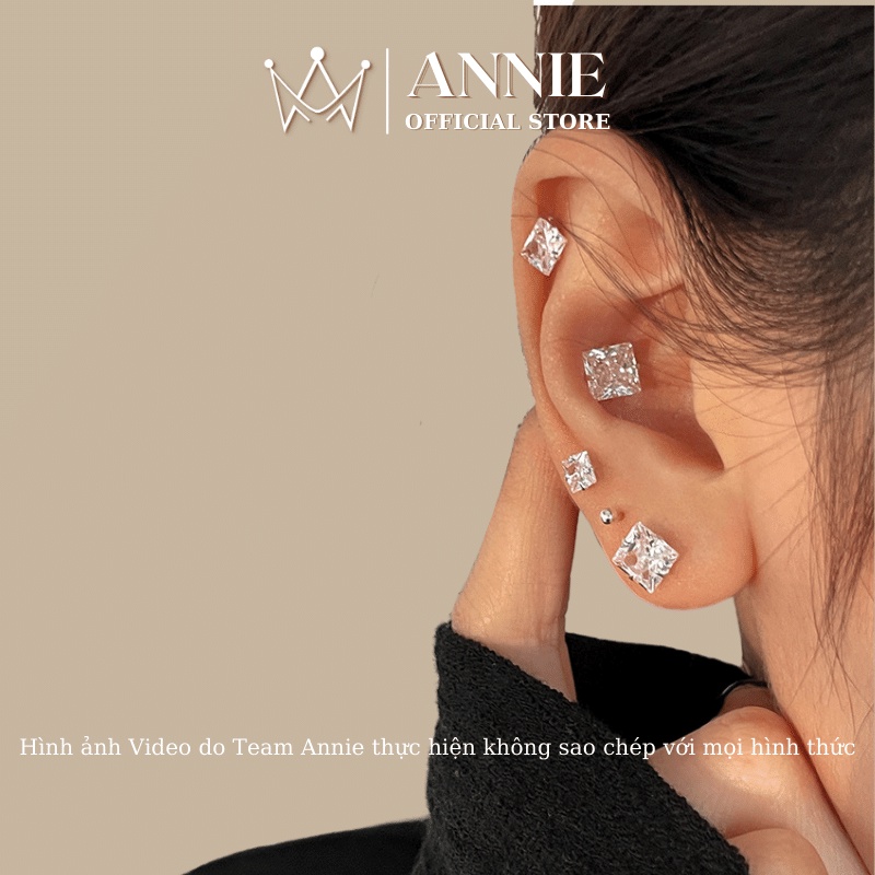 Bông tai ngọc trai nụ nhân tạo, đính đá , châu đen, châu bạc cá tính basic đơn giản sang trọng Annie R05