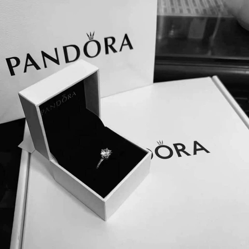 Nhẫn Pandora bạc sterling 925 vương miện đính đá lấp lánh full box