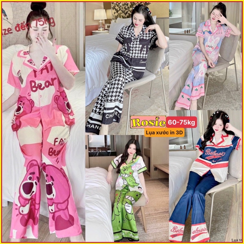 Bộ ngủ Lụa xước thiết kế Cộc - Dài siêu xinh form to rộng