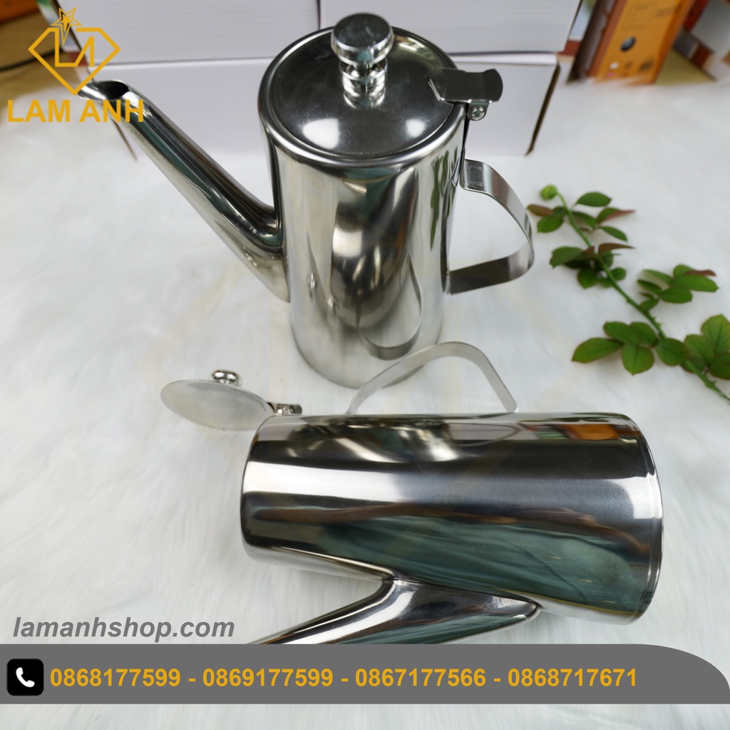 Ấm đun nước bằng inox 304 dung tích 2L, chuyên dùng cho quán cafe, quán trà sữa