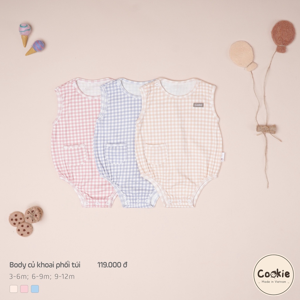 [COOKIE] Body caro củ khoai phối túi cho bé size 3-6m & 6-9m & 9-12m