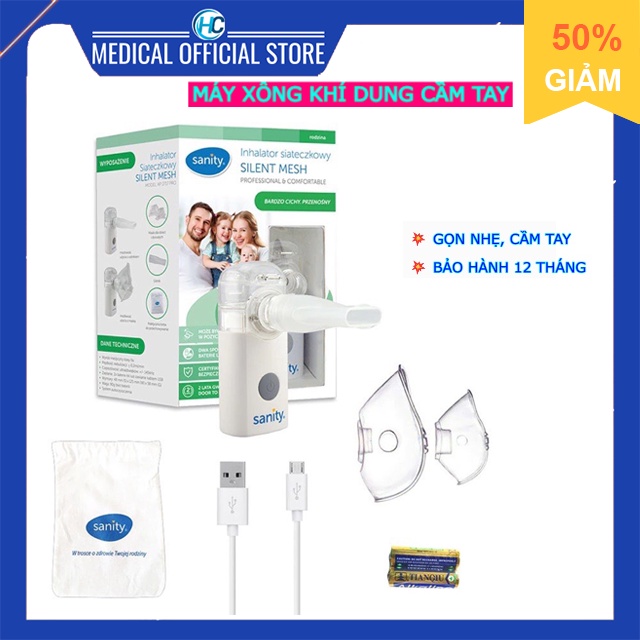 Máy xông khí dung, máy xông mũi họng cầm tay siêu âm Sanity (Đức)-Bảo hành 1 năm