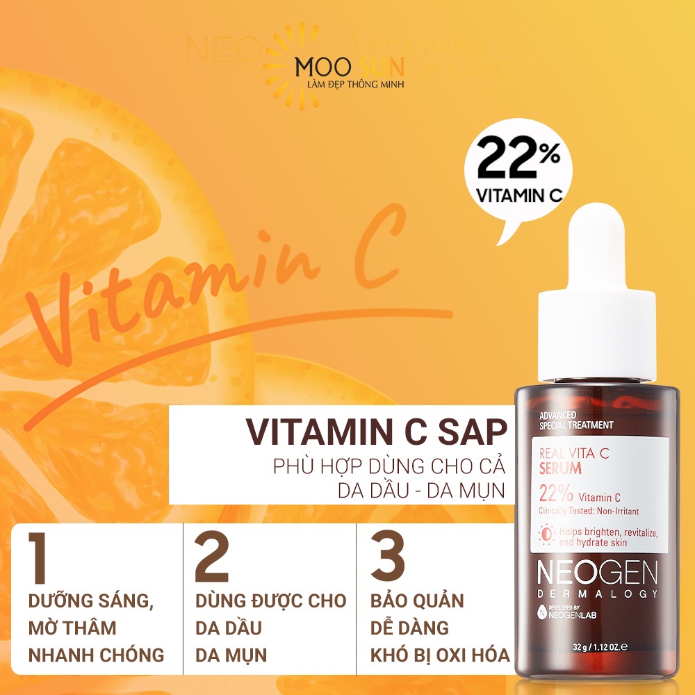 Siêu Tinh Chất Mờ Thâm Dưỡng Trắng Vitamin C SAP 22% Neogen Dermalogy Real Vita C Serum 32ml