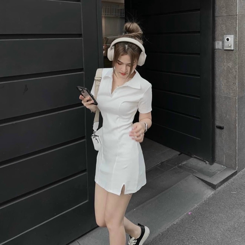 ĐẦM POLO XẺ ĐÙI 2 MÀU