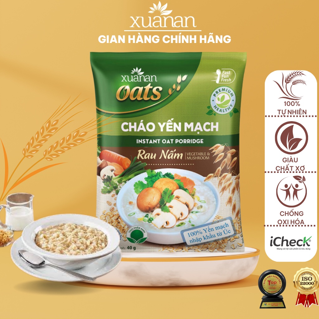 Cháo yến mạch cho bé ăn dặm XUÂN AN kết hợp thịt bằm thịt gà và rau nấm 40g