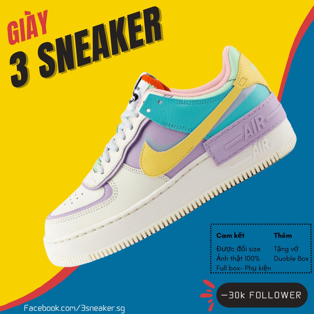 Giày Nyke Air Force 1 Shadow Pale Ivory, AF1 Shadow 7 Màu Cầu Vồng Bản Đẹp , Fullbox, Full Phụ Kiện