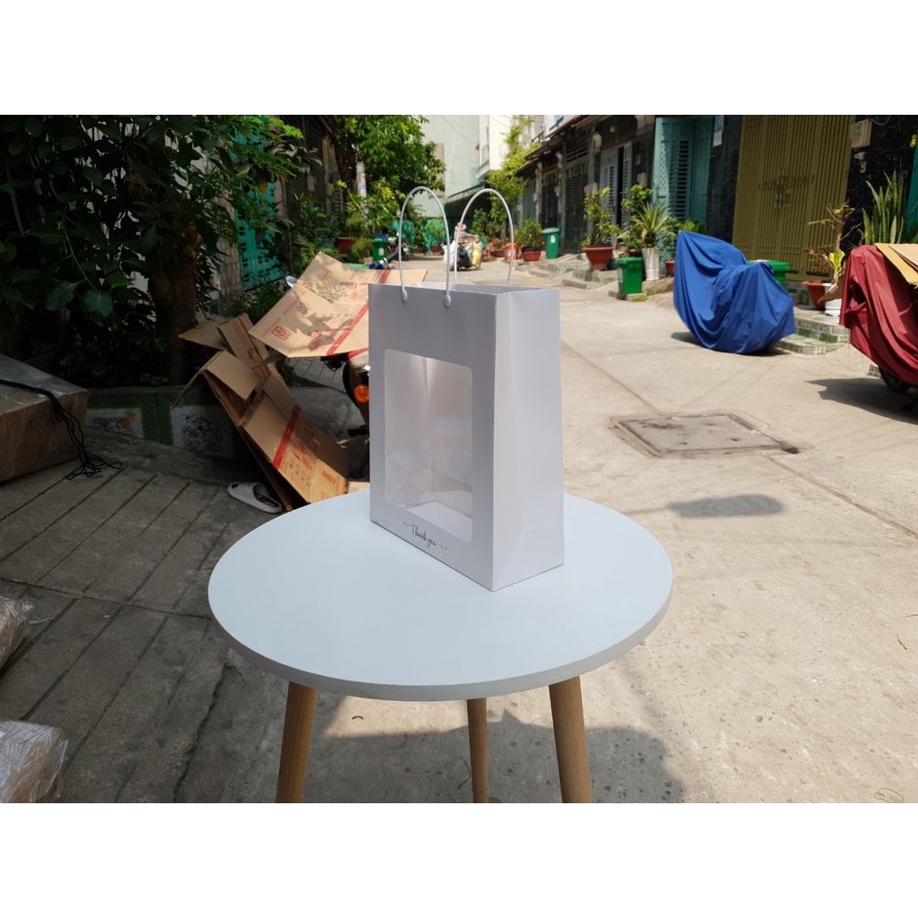 25 cái - Túi giấy mica mặt kính đựng hoa khô gấu bông tặng phẩm lớn - Mẫu 60XL trắng