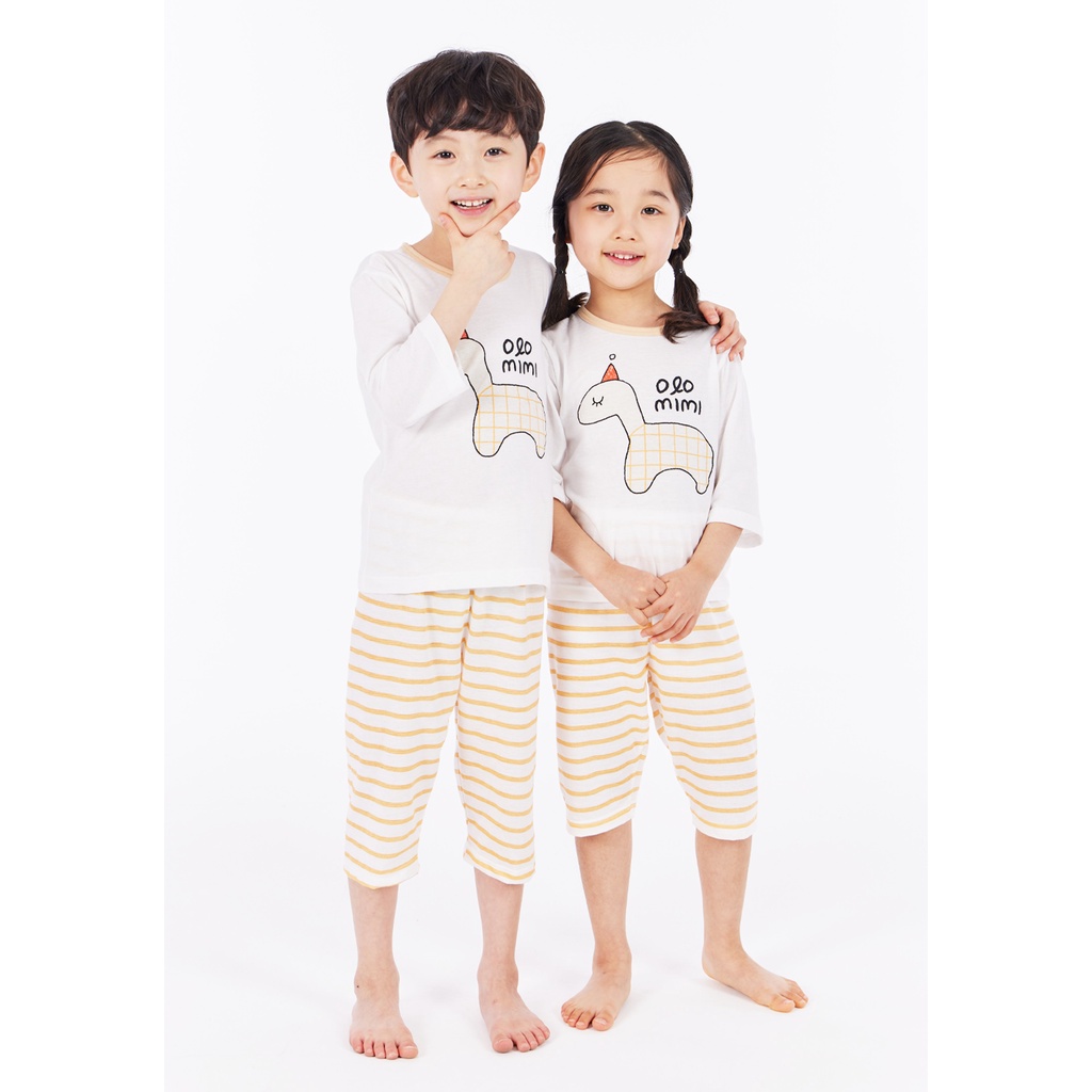 Bộ pijama lửng 100% cotton cho bé trai/ bé gái Yellow olo-line - Olomimi Hàn Quốc