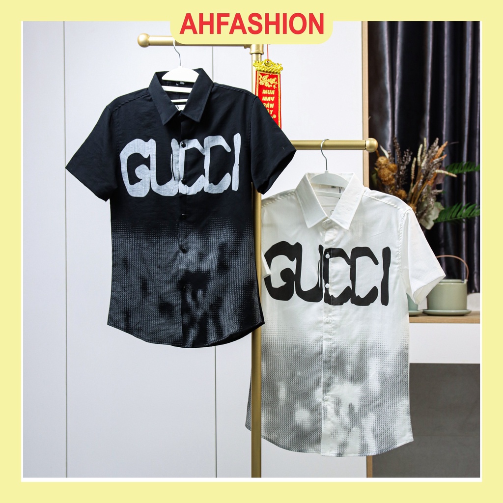 Áo sơ mi nam tay ngắn vải đũi hàn cao cấp mềm mịn in loang mẫu mới HOT TREND cao cấp-AHFASHION