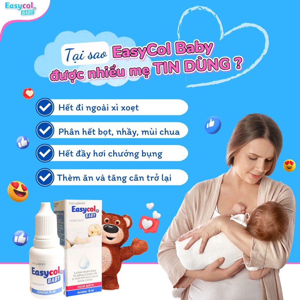 Men Enzym Lactase Easycol Baby cho trẻ bất dung nạp LACTOSE giảm khóc đêm khóc dạ đề hết tiêu chảy nôn trớ