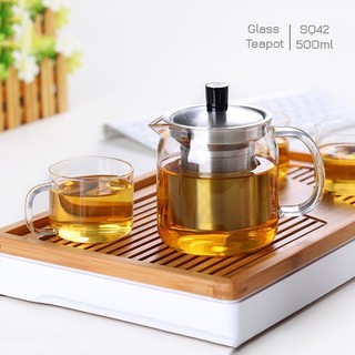 Ấm trà thủy tinh chịu nhiệt có lõi lọc bằng InoxSUS304 S042 500ml - Bình trà thủy tinh có lọc Samahome Shop