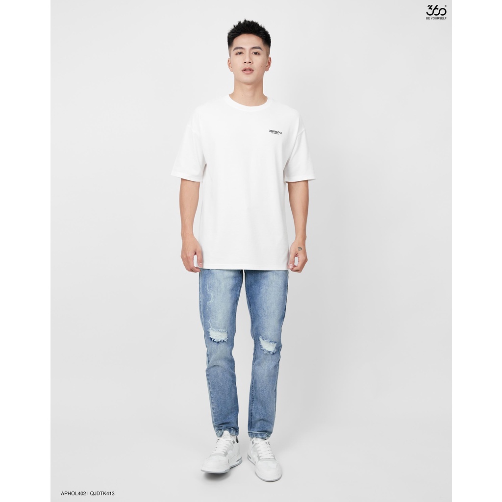 Quần jean nam rách màu xanh denim thương hiệu 360 Boutique form slimfit trẻ trung - QJDTK413