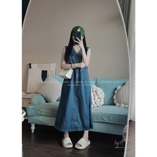 B833- váy jean sát nách buộc eo