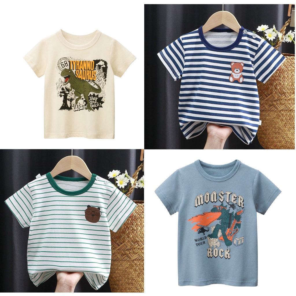 Áo phông trẻ em, áo thun trẻ em Cotton họa tiết Khủng Long, mẫu hè 2023 mới về