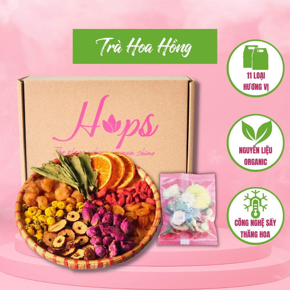 250g Trà hoa hồng organic nguyên bông, đẹp da, giảm stress, thải độc, chống lão hóa 8 vị thảo mộc