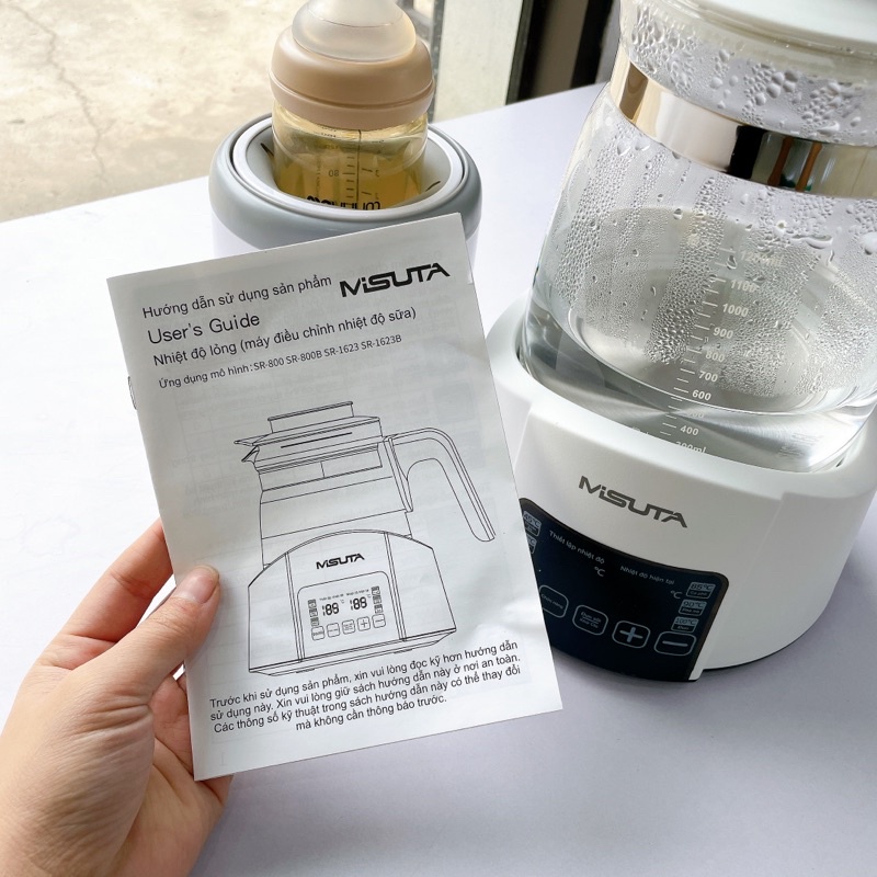 Combo Máy đun nước pha sữa Misuta tieng viet kèm máy lắc sữa