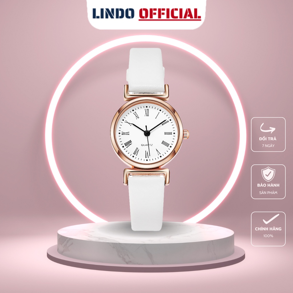 Đồng hồ nữ dây da mặt tròn nhỏ chính hãng cao cấp giá rẻ đeo tay D-ZINER ND06 - LINDO