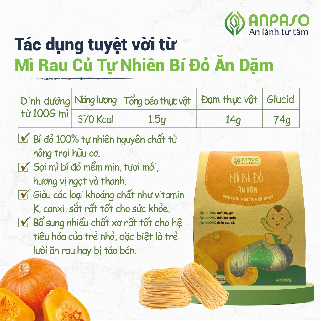 Mì bí đỏ ăn dặm nguyên chất Anpaso - Xanhsam Organic