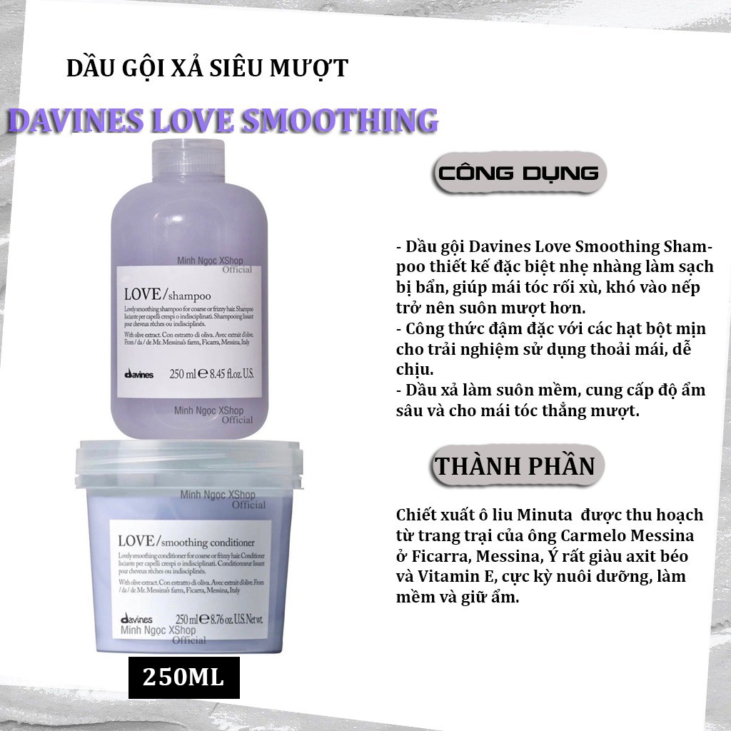 Cặp dầu gội xả Davines Nounou - Melu - Minu - Love Curl - Love Smoothing 250ML