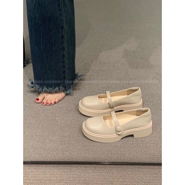 Giày da mềm khuy cúc - đen/trắng - COISHOES