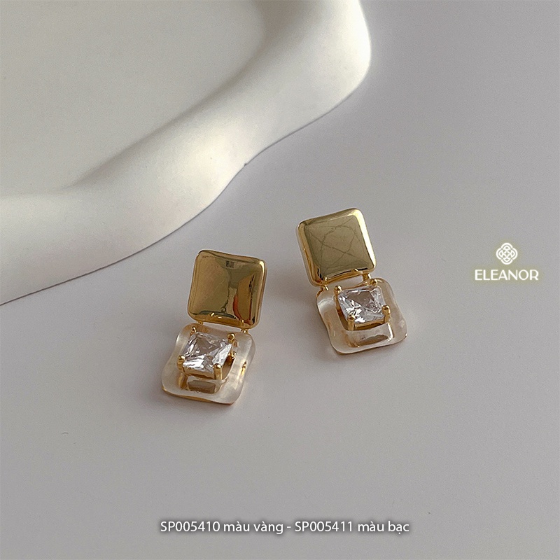 Bông tai nữ chuôi bạc 925 Eleanor Accessories hình vuông đính đá phụ kiện trang sức 5410