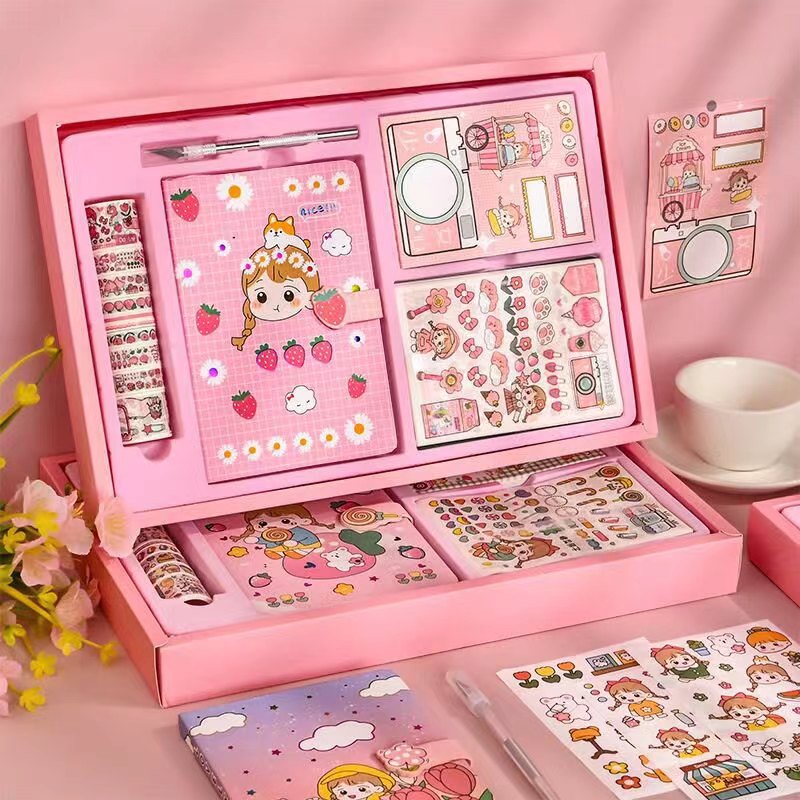 Hộp quà tặng Sổ tay cô gái dễ thương -Sticker- Tape -Set Sinh Nhật Combo Washi Tape Sticker Sổ Tay Cute-Văn phòng phẩm