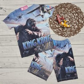 Đồ bộ bé trai in hình King Kong và Godzilla chiến đấu, bộ thun lạnh tay ngắn trẻ em size đại từ 10kg -60kg
