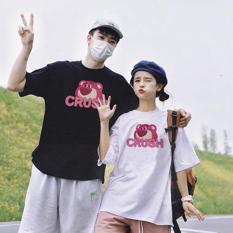 Áo thun cặp, áo đôi nam nữ tay lỡ form rộng họa tiết IN chữ CRUSH không bong tróc (Ảnh thật/Có sẳn)