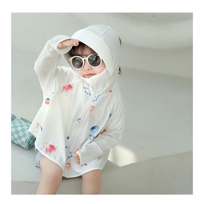 Áo chống nắng cho bé có mũ che đầu, che mặt, che tay mỏng, thoáng khí