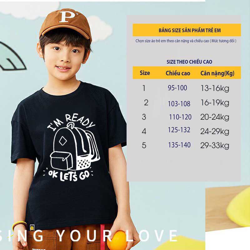 Áo phông áo thun ngắn tay cho bé TANOSA in hình balo size 13-33kg