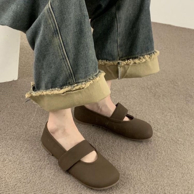 Giày búp bê phong cách retro mũi tròn giày đế bằng Mary Jane quai dán bốn màu phong cách trẻ trung mới nhất 2023 G32