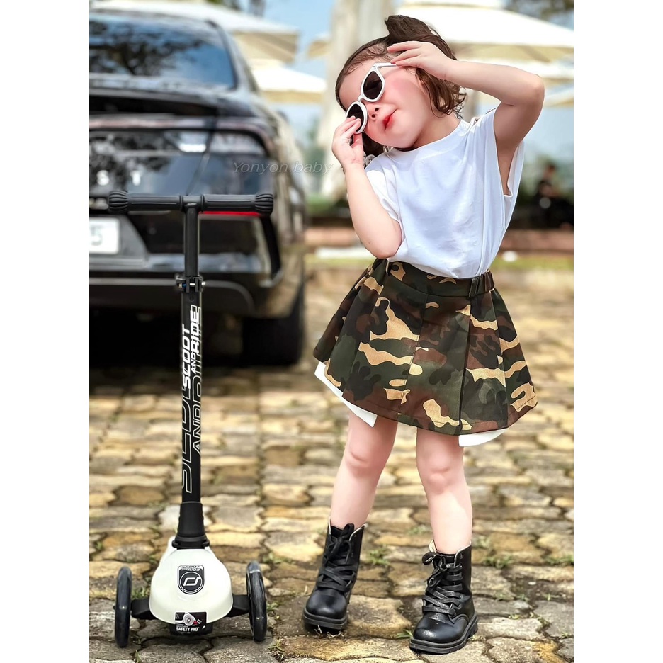 set áo cổ ngọc kèm chân váy rằn ri cho bé
