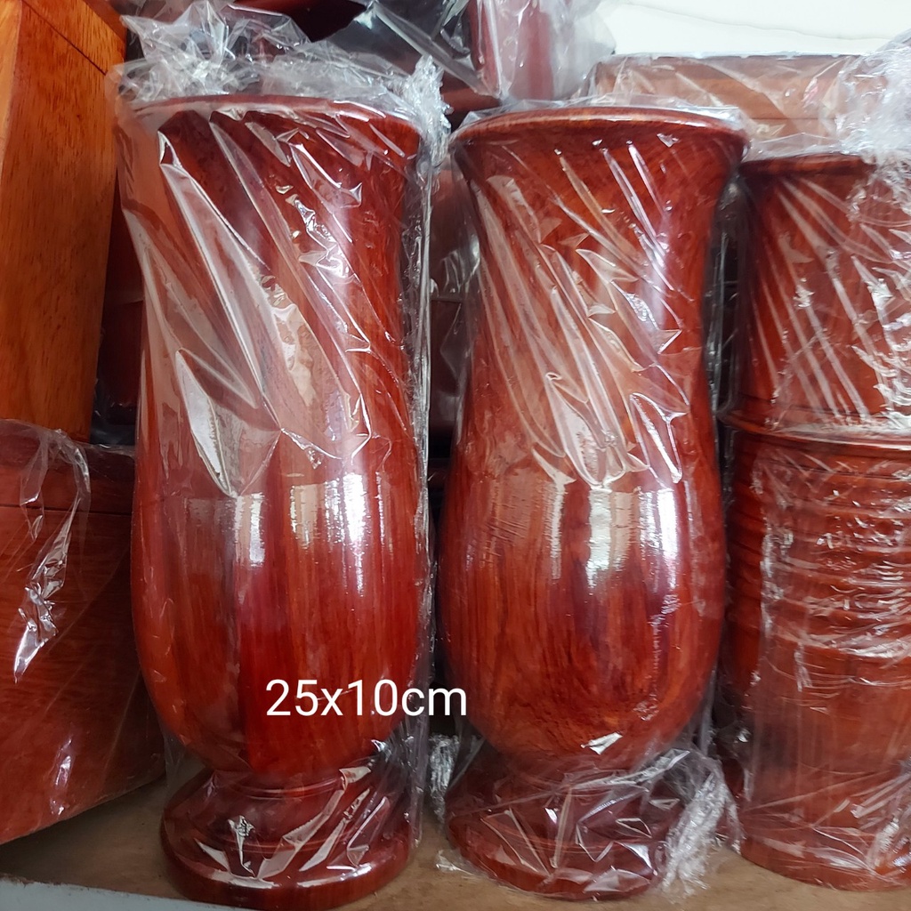 Lọ Hoa gỗ hương nguyên khối Bày Bàn Thờ cao 25cm x 10cm (1 cái)