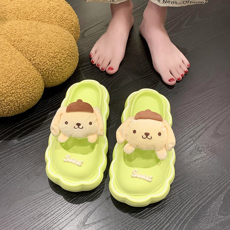 Hỏa Tốc! Dép quai ngang nữ Kuromi Melody Cinnamoroll Pompom Mẫu bánh mì nữ dáng hàn dễ thương mềm mịn💖