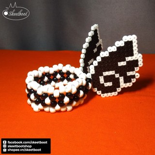 Kandi cuff cánh tiên đen trắng - vòng tay kandi cánh thiên thần - phụ kiện raver edm festival Hà Nội
