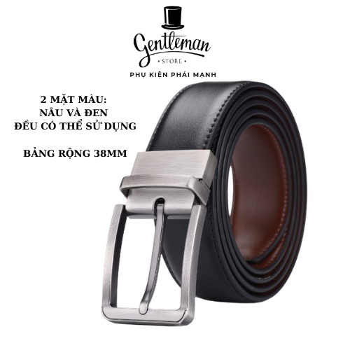 Thắt Lưng Nam Mặt Xoay Chiều Nâu Đen Dây Da Thật Phong Cách Sang Trọng