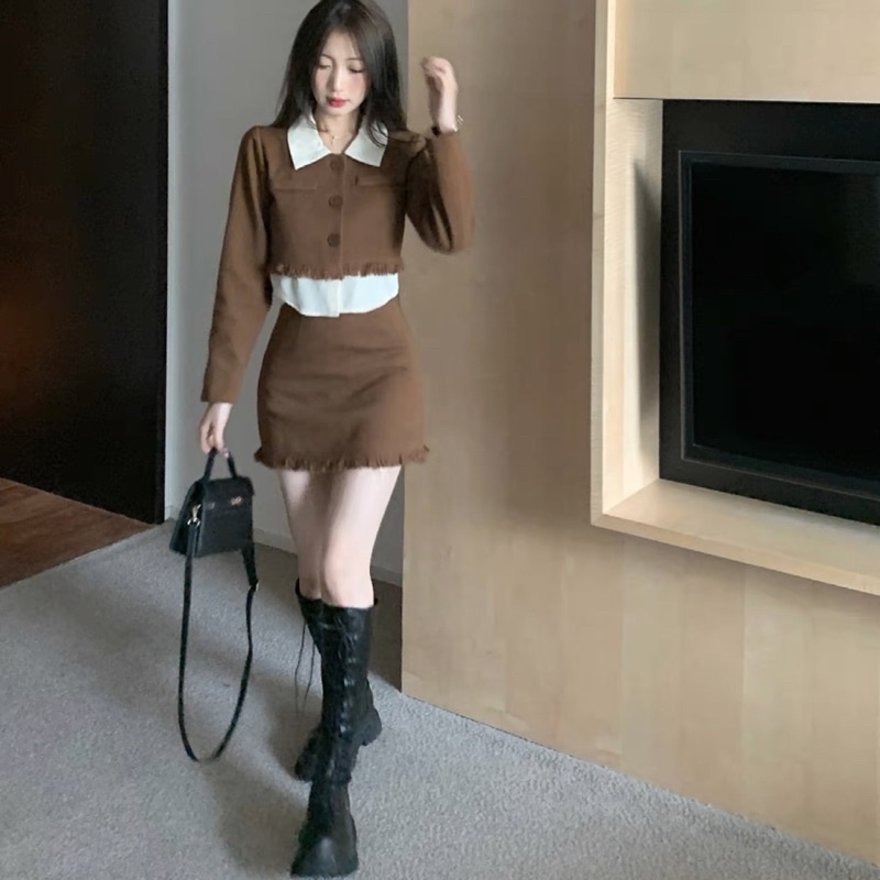 Set Dạ Croptop Mix Sơmi Hàng Thiết Kế Dou.dress