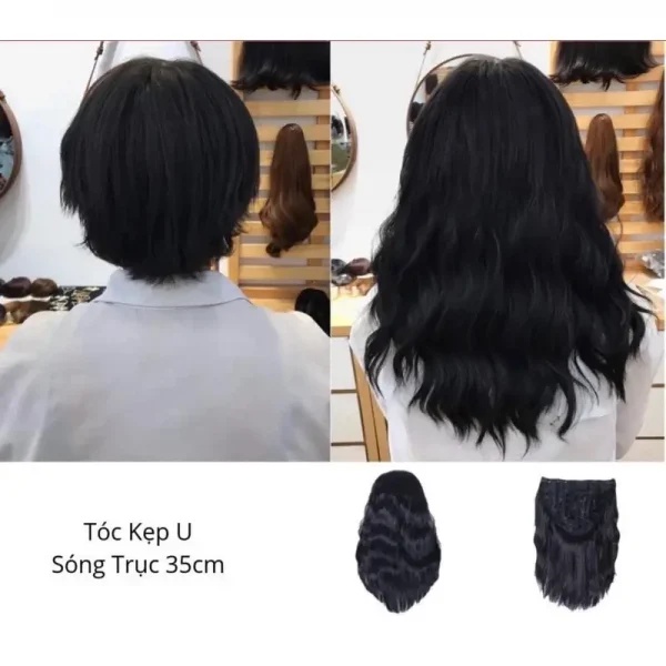 Tóc giả kẹp chữ U xoăn sóng lơi dài 35cm