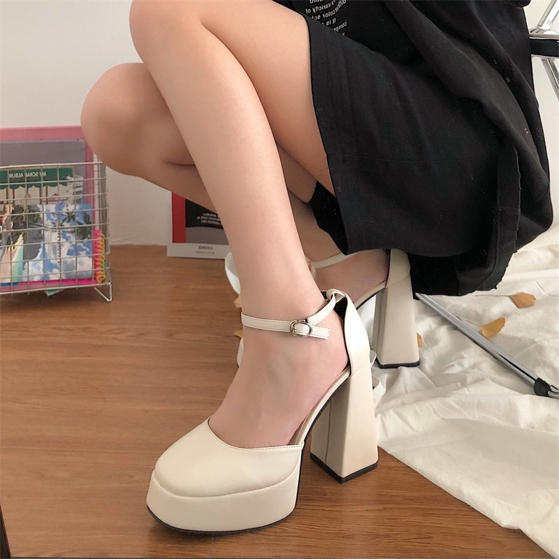Giày Cao Gót Mũi Vuông Phong Cách Retro Pháp