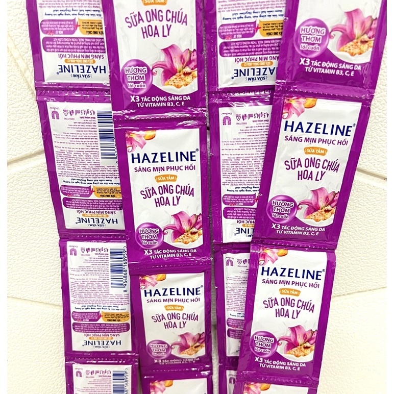 Combo 6 dây Sữa tắm Hazeline Sữa Ong Chúa Hoa Ly - 12 gói / dây - trắng da tẩy tế bào chết
