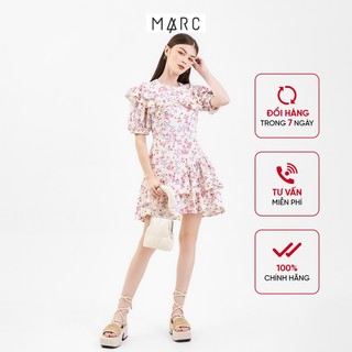Đầm mini nữ MARC FASHION tay phồng cổ tròn phối bèo FASH061522