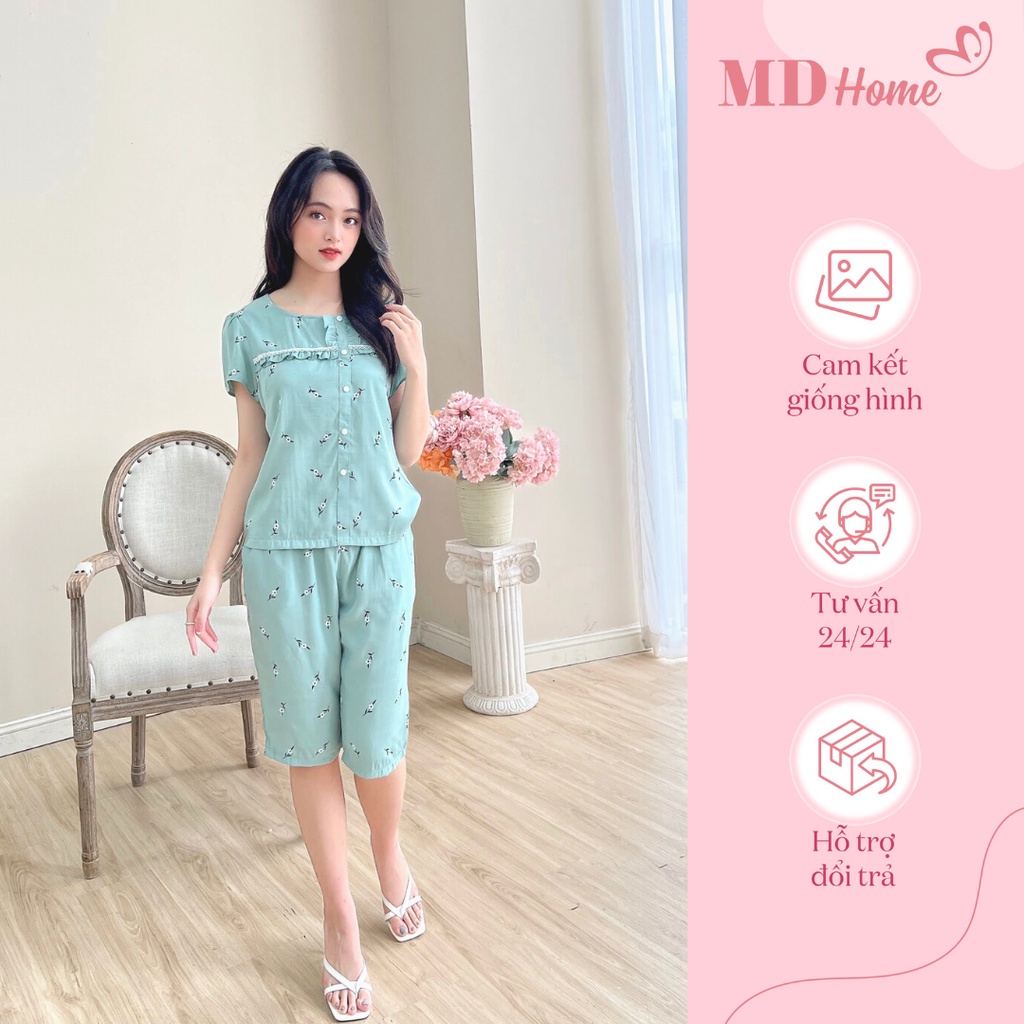 Bộ đồ ngủ cổ tròn bèo ngực tay ngắn vải boi mềm mát, thoải mái 245 - MD Home