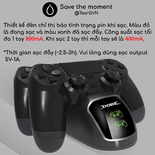 Dock sạc tay cầm và cáp sạc (DOBE) cho PS4 - có led báo trạng thái sạc