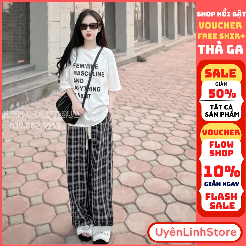 💖𝐅𝐑𝐄𝐄𝐒𝐇𝐈𝐏💖Set đồ bộ nữ mix quần ống rộng nữ FEMMINE áo phông chất cotton thô co giãn 2 chiều cao cấp