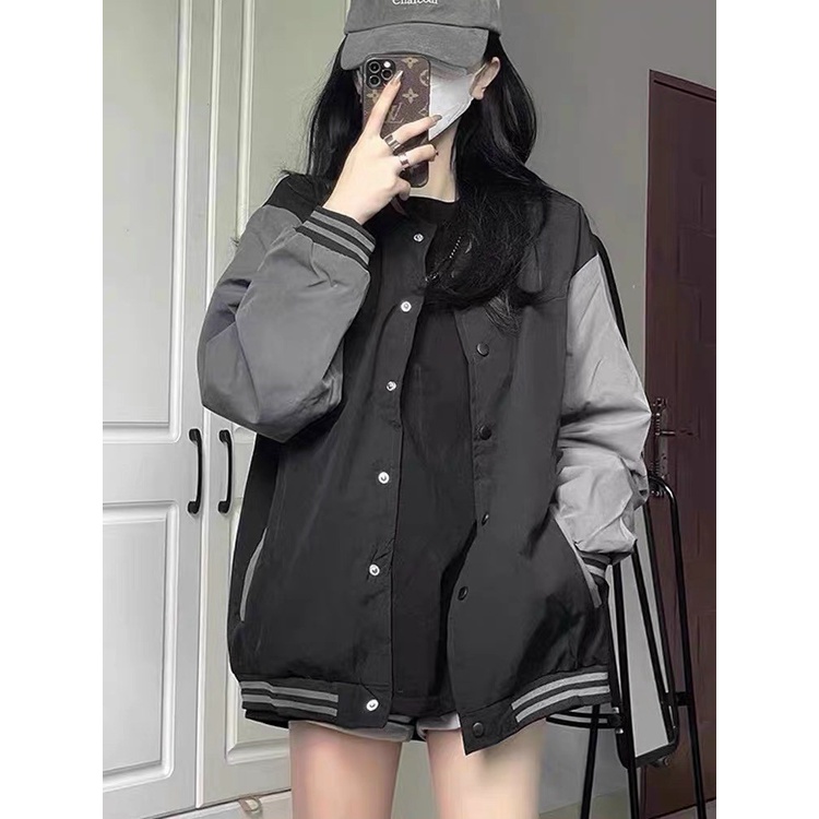 Áo khoác dù bomber Nam Nữ trơn tay phối xám chì siêu hot trend MCkhoac261