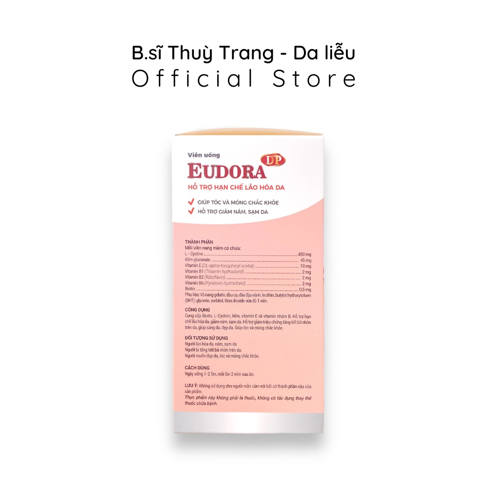 Viên uống hạn chế lão hoá da, giúp tóc móng chắc khoẻ Eudora DP - hộp 60 viên